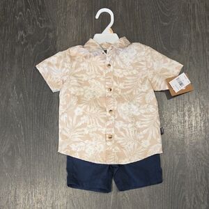 NWT Eddie Bauer Floral Button-Up Shirt with Navy Shorts, 2T